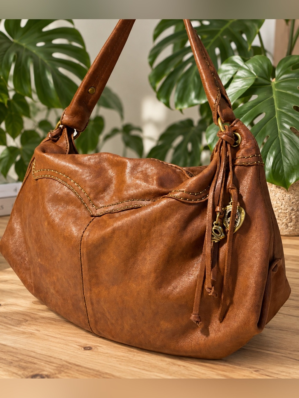 LUCKY BRAND vintage brown hobo lamb leather bag purse bohemian - Picture 3 of 13